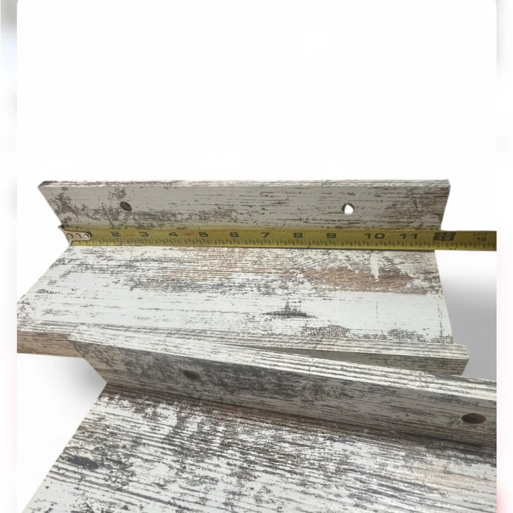 NWTs Amazon Distressed White and Brown Stepped Display Shelves set of 3